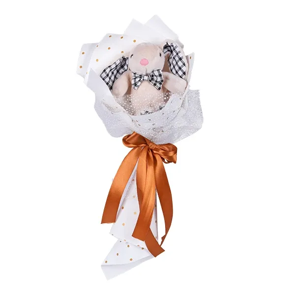 دسته گل عروسکی خرگوش جلی کت کرم