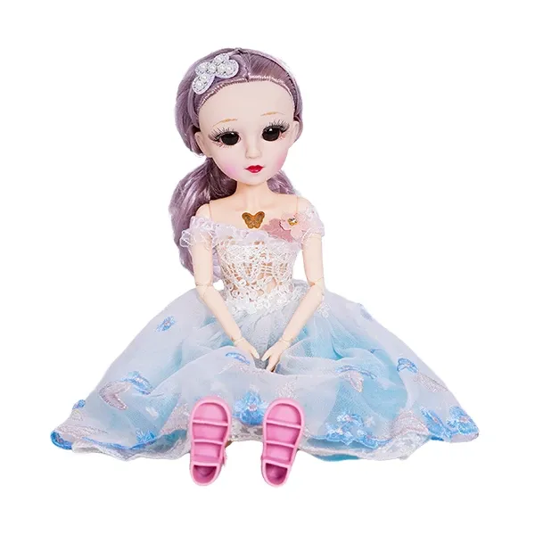 عروسک چشم تیله ای تمام مفصلی با لباس عروس با لباس آبی