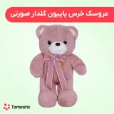 عروسک خرس پاپیون گلدار صورتی