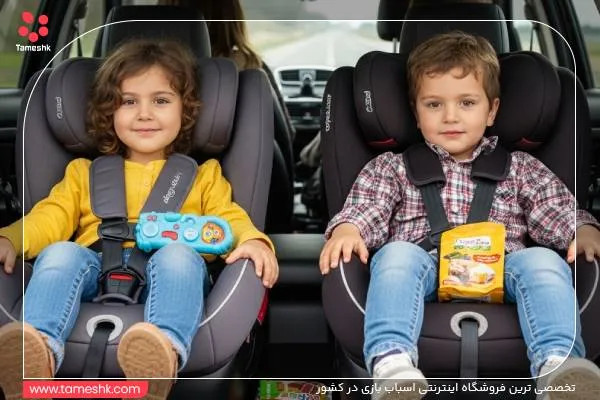 دو کودک در صندلی ماشین