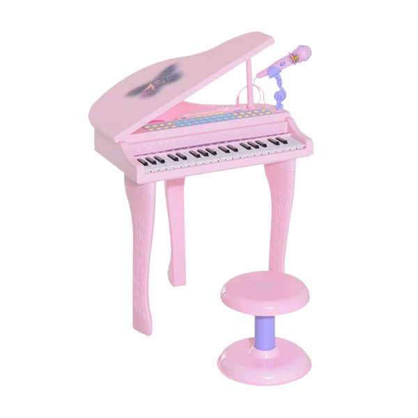 اسباب بازی پیانو پایه دار و میکروفون رنگ صورتی