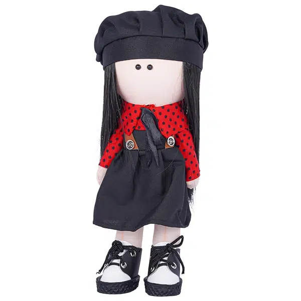 عروسک روسی دختر با کت قرمز و دامن ساس بندی 23 سانتی متری