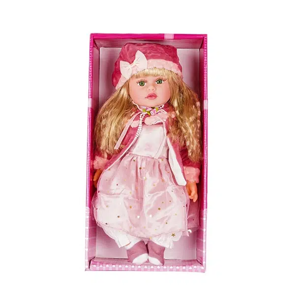عروسک سرامیکی دختر با موی بلوند و لباس صورتی