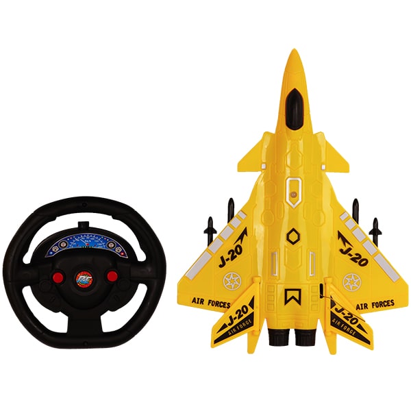 هواپیما مدل جت جنگی با کنترل فرمونی زرد همراه فرمان